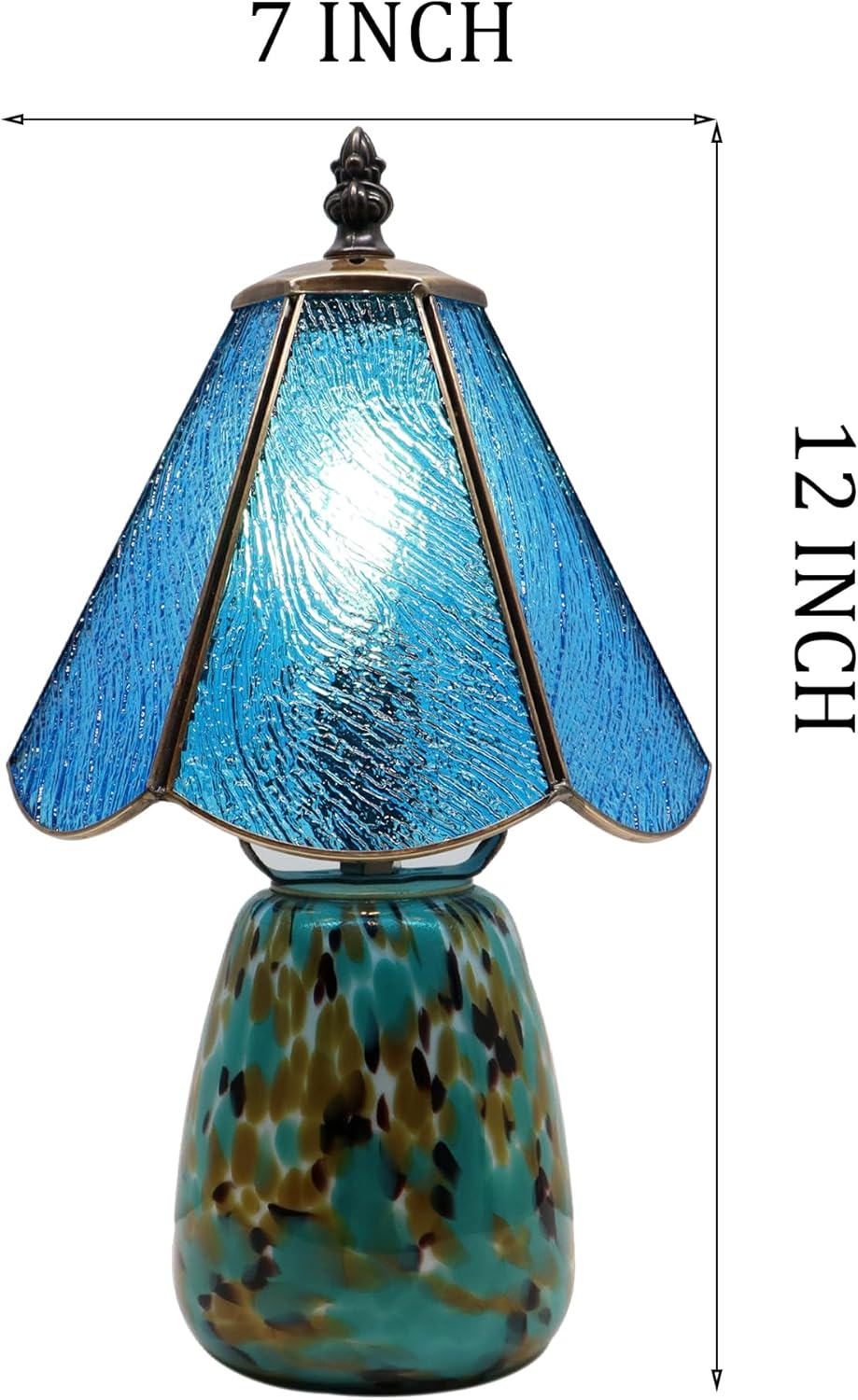 Tiffany Lamp Stained Glass Mushroom Table Lamp 7X7X12 Inch Blue Stripe Mini Night Light Glass Base Accent Light Suitable for Bedside Table Bedroom Children's Room
