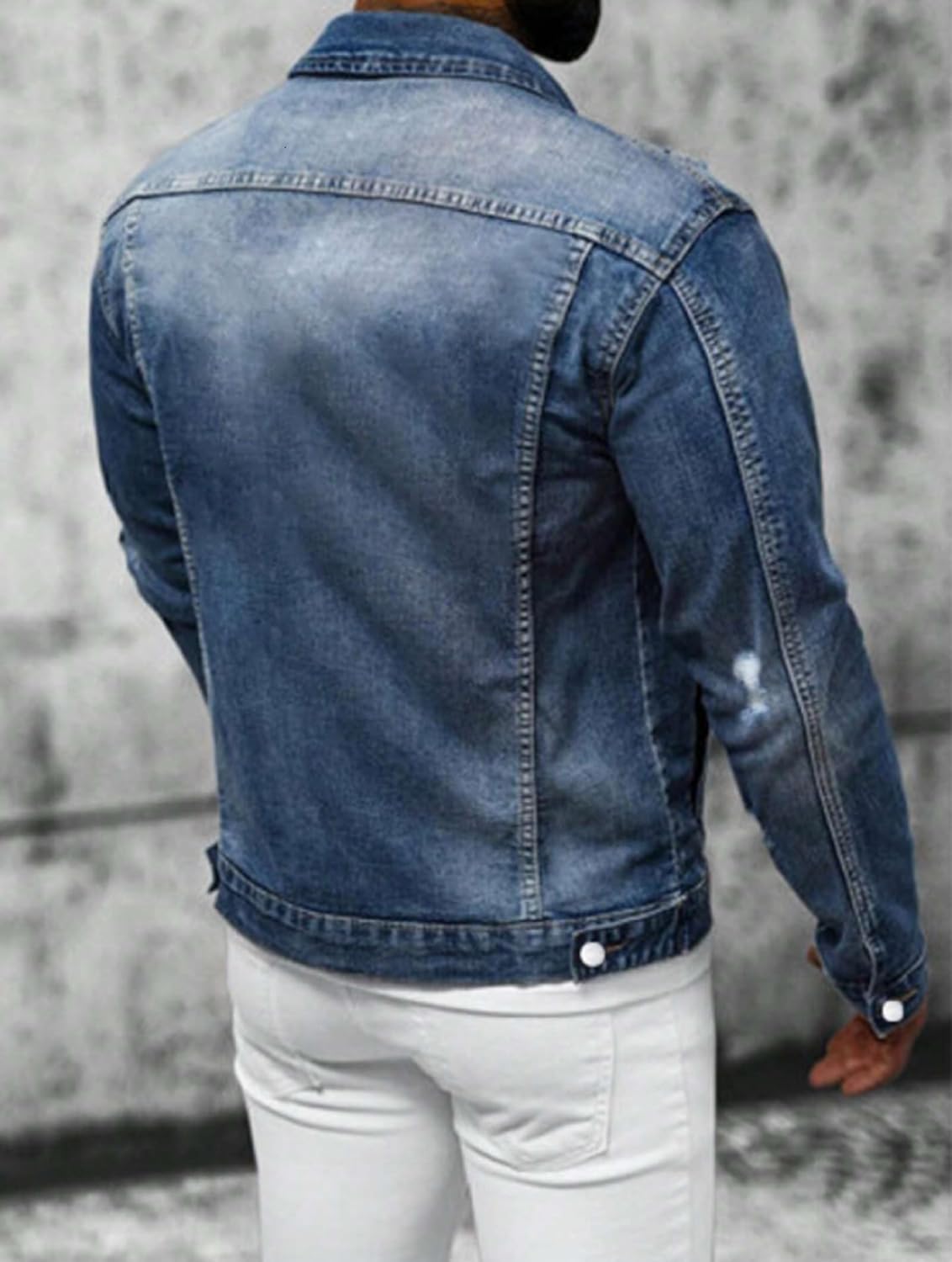 Huang's Men's Denim Jacket with Distressed Ripped Details Classic Fit Non - Stretch Fabric Cool Stylish Caual Coat - Image 3