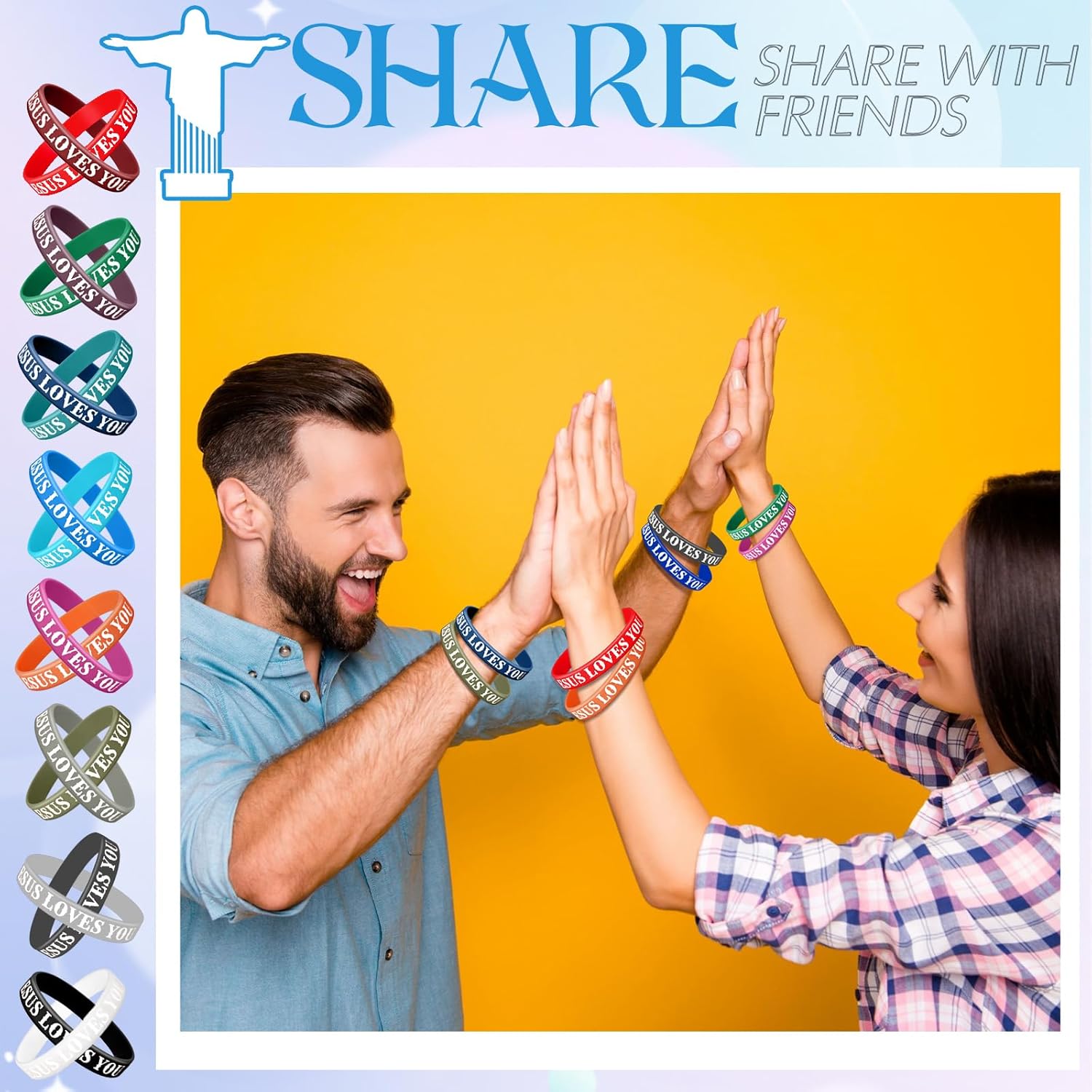 Lewtemi 100 Pcs Jesus Loves You Bracelet Bulk Silicone Christian Bracelet Colorful Rubber Wristbands Motivational Rubber Wristbands for Men Women Party Favors(Deep Color) - Image 2