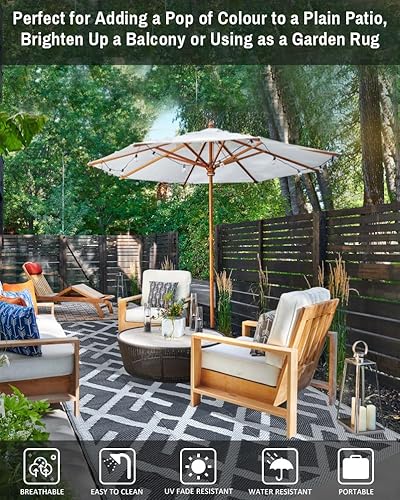 Miniatura 36 de Alfombras reversibles - Alfombra de paja de plástico, alfombra para exteriores, alfombra de área moderna, alfombra grande para exteriores, RV, Negro