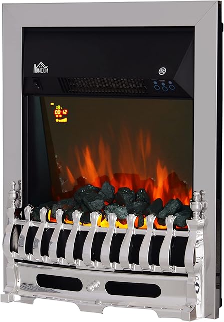 HOMCOM Contemporary Electric Fireplace Coal Burning Flame Effect Inset Fire Place Space Heater Glass View LED Lighting with Remote Control, 1000W/2000W