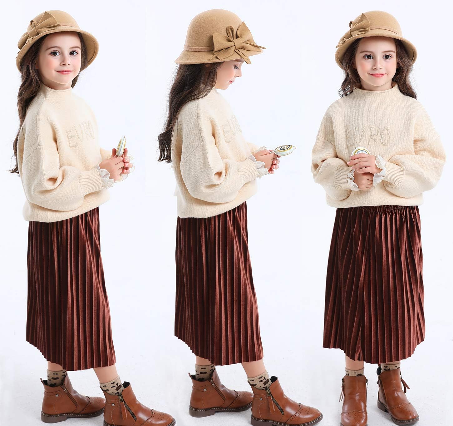 Bienvenu Kids Girls Winter Warm 100% Wool Bucket Hats