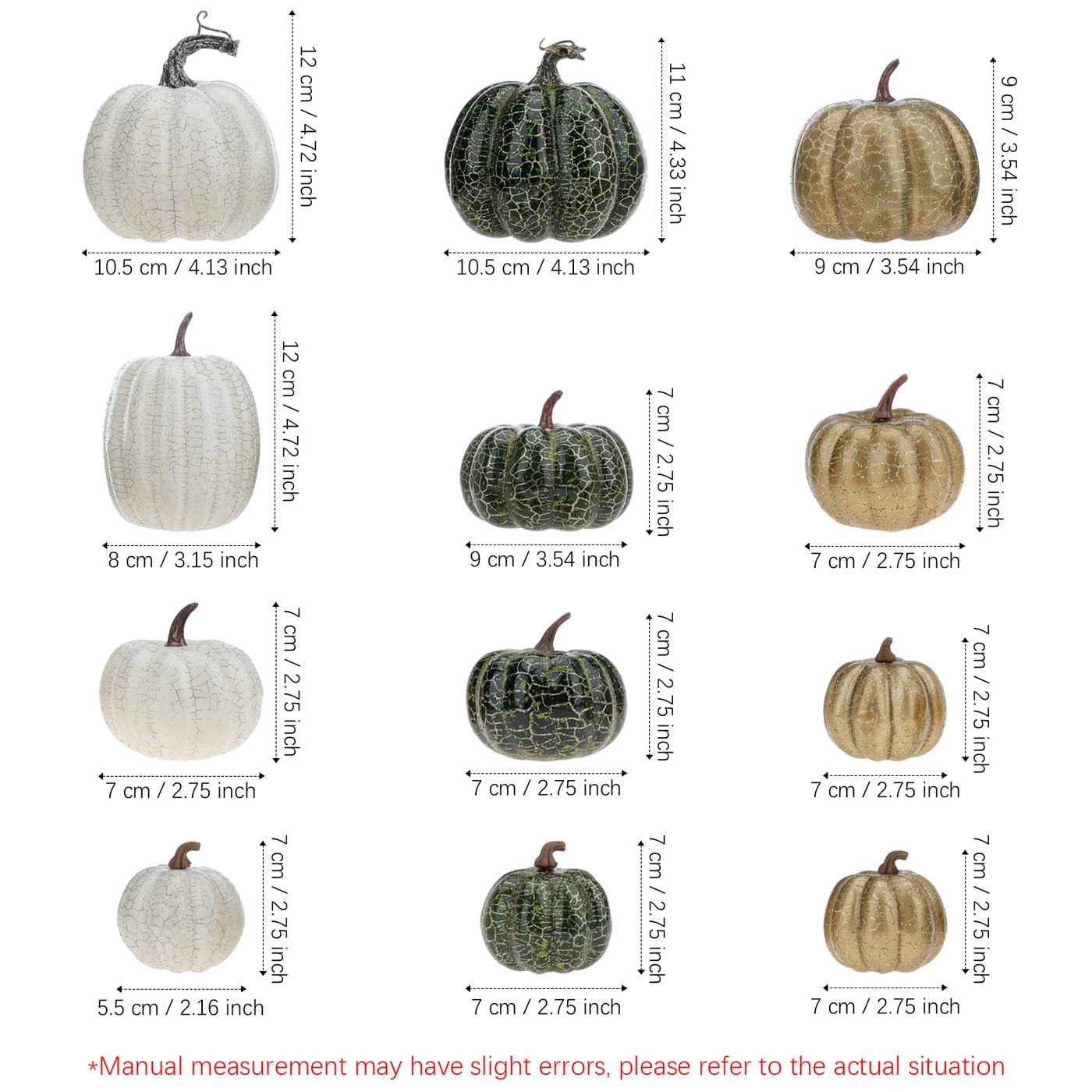 Funzhan 12 PCS Assorted Size Artificial Pumpkins Thanksgiving Realistic Foam Pumpkins Fall Harvest Decoration for Halloween Home Kitchen Table Party Supplies