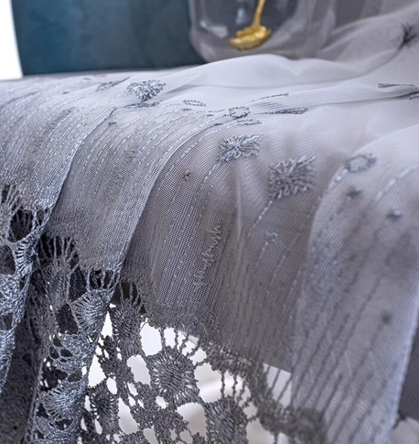 Wycian Voilages Voilage Gris 2 Panneaux Polyester Coton Motif de Broderie 86L x 183H Cm