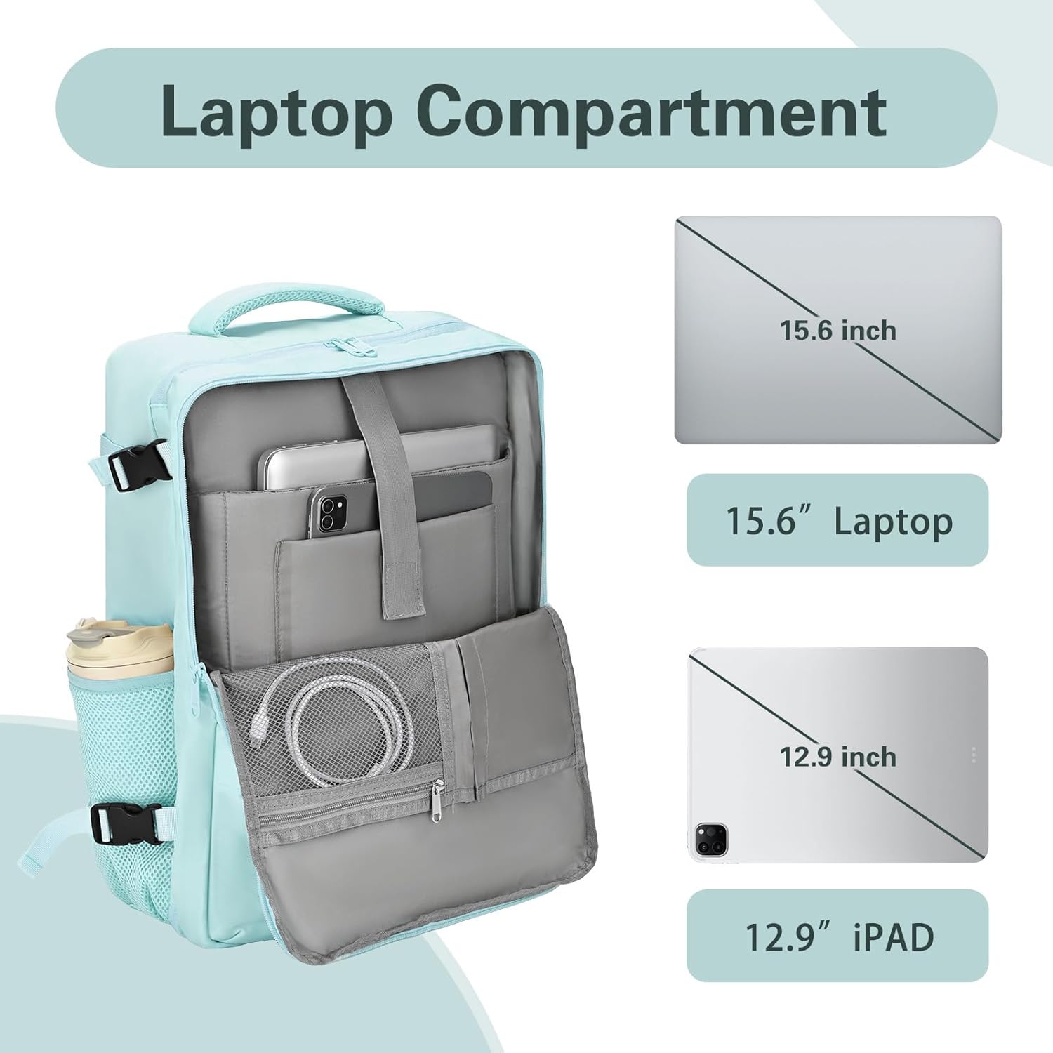 Carry On Backpack for Women & Men – Airline Approved Underseat Size, 15.6" Laptop Compartment, TSA-Friendly 180° Opening, Anti-Theft Business Travel Backpack with Trolley Sleeve (Blue, Large)