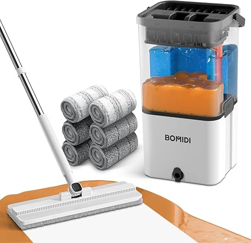 Juego de trapeador y cubo, trapeadores planos de microfibra para limpieza de pisos, limpiador de pared y sistema de cubo con escurridor, uso húmedo