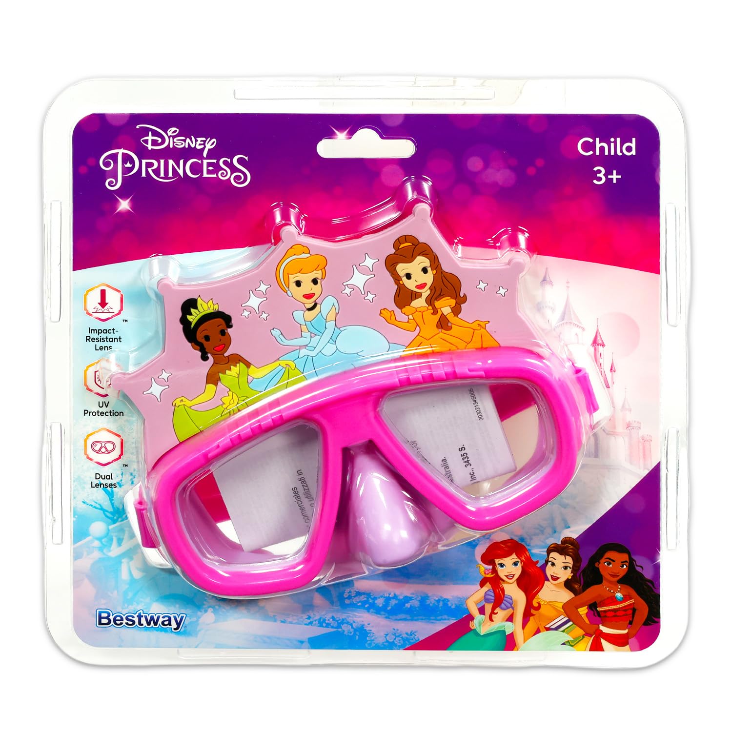 Disney Prinzessinnen-Schwimmbrille für Kinder – Paket mit thematischen Schutzbrillen für Schwimmen, Pool, Strand, mehr Plus-Aufkleber, Disney Prinzessinnen-Poolzubehör für Mädchen