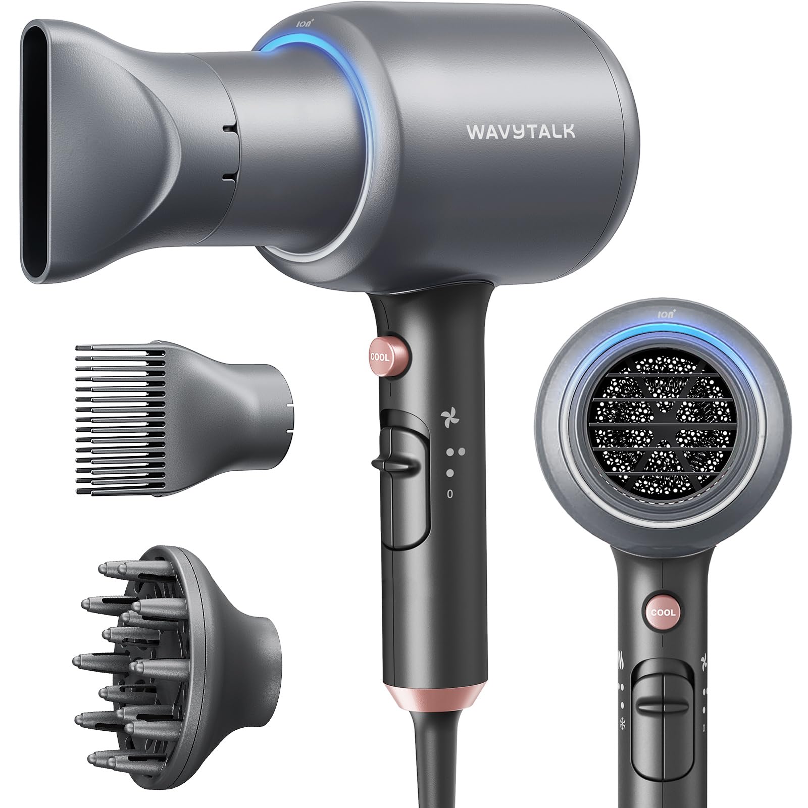 Wavytalk Hair Blow Dryer with Diffuser and Concentrator, Ionic