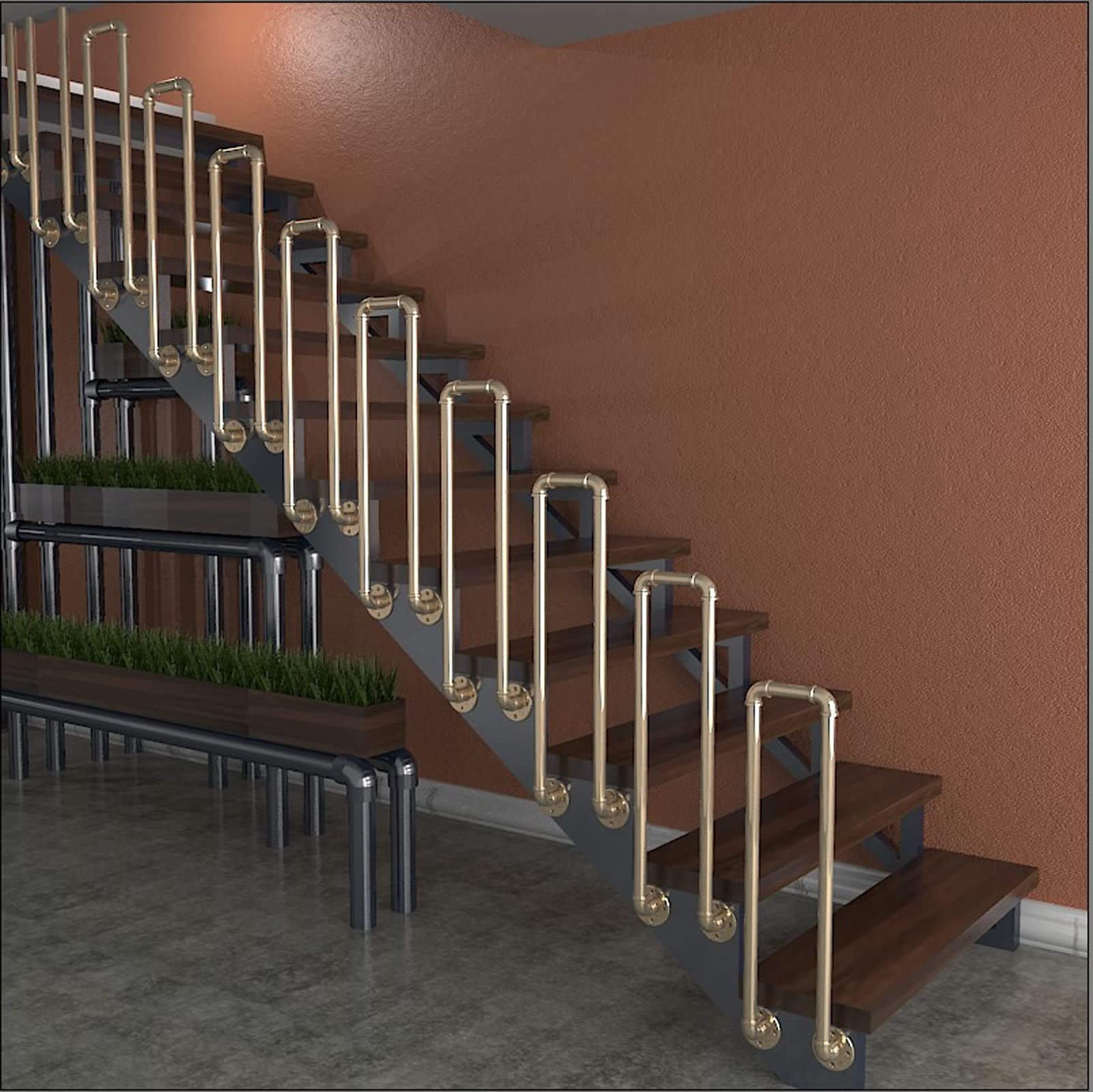 Rampe d'escalier anti-chute en tube de fer forgé 35 cm-100 cm pour sécuriser l'accès extérieur
