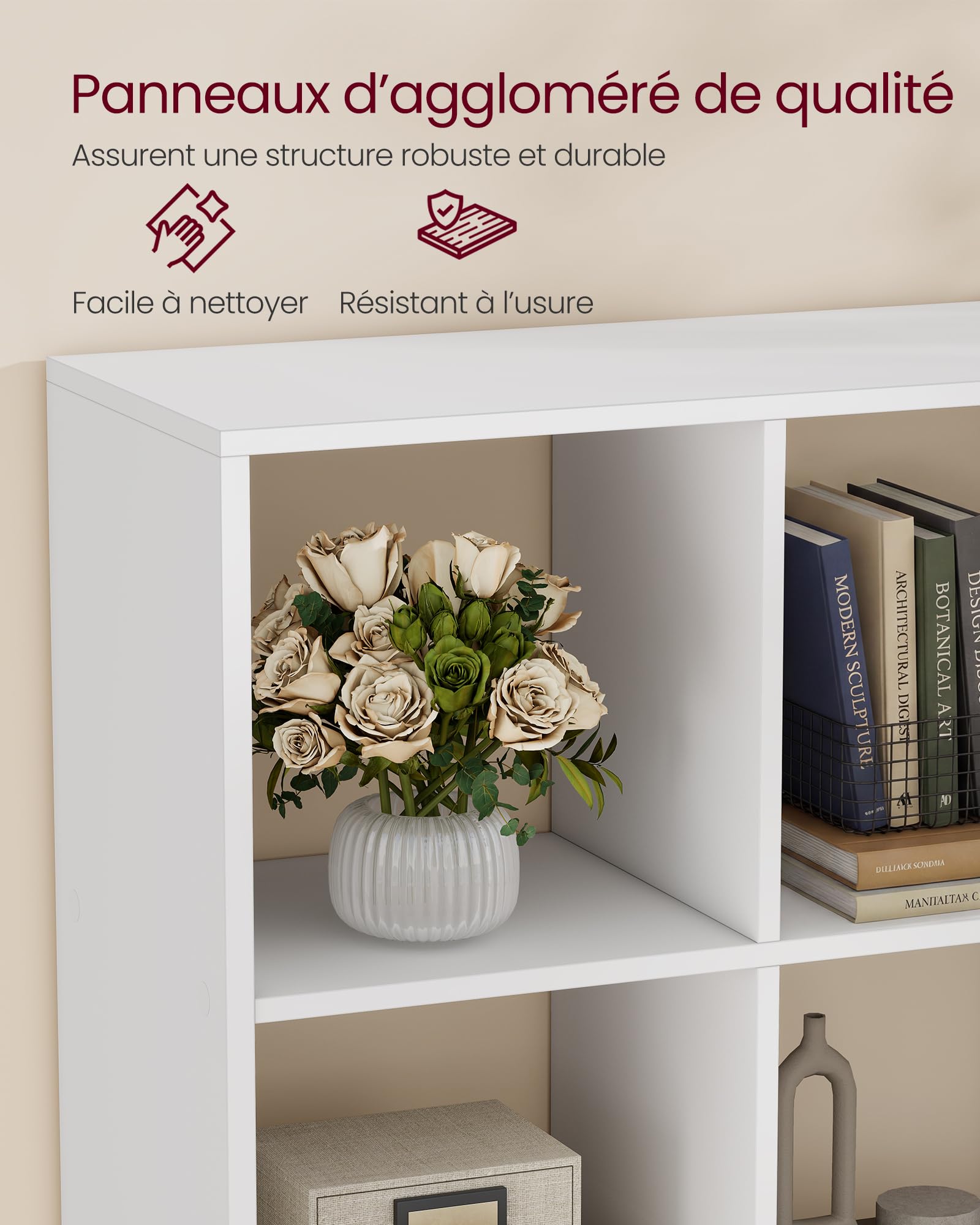 VASAGLE Custos Collection - Bibliothèque, Meuble de Rangement, avec Compartiments Ouverts, pour Salon, Chambre, Bureau, Étagère sur 4 Niveaux, 30 x 66,4 x 130,2 cm, Blanc Nuage LBC408WB01