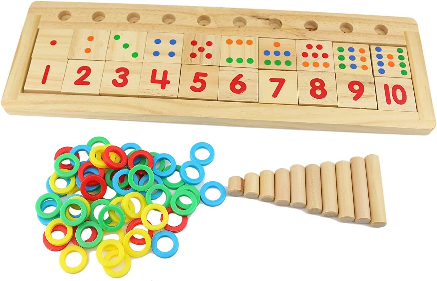 Abaj Colourful Montessori Teaching Tool Math Number Wood Board Preschool Toy Kids Wooden Educational Toy
