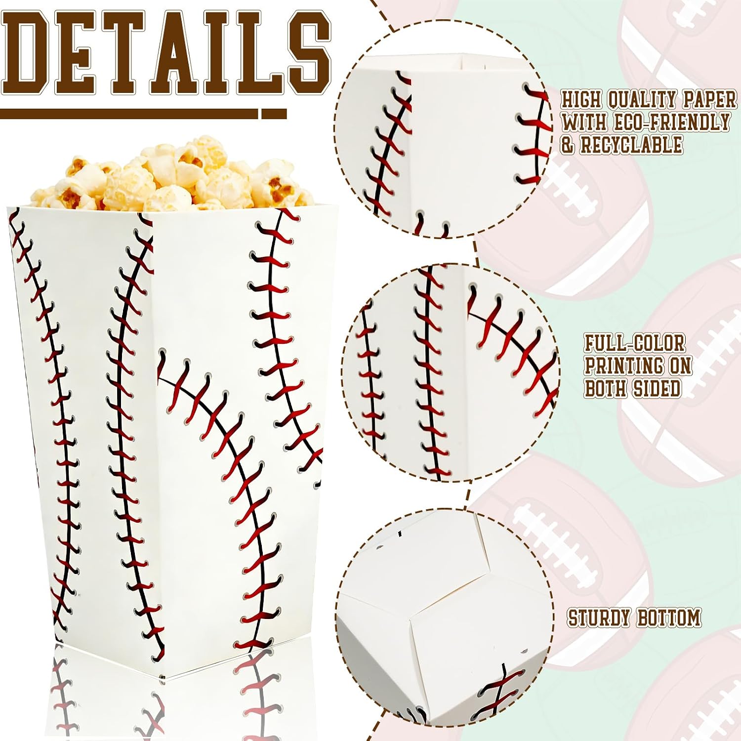 24 Pack Baseball Theme Boxes Kit - 2 Styles of Paper Containers for Party, Sports Decorations, Baseball Birthday Party Favors & Supplies (Red and white)