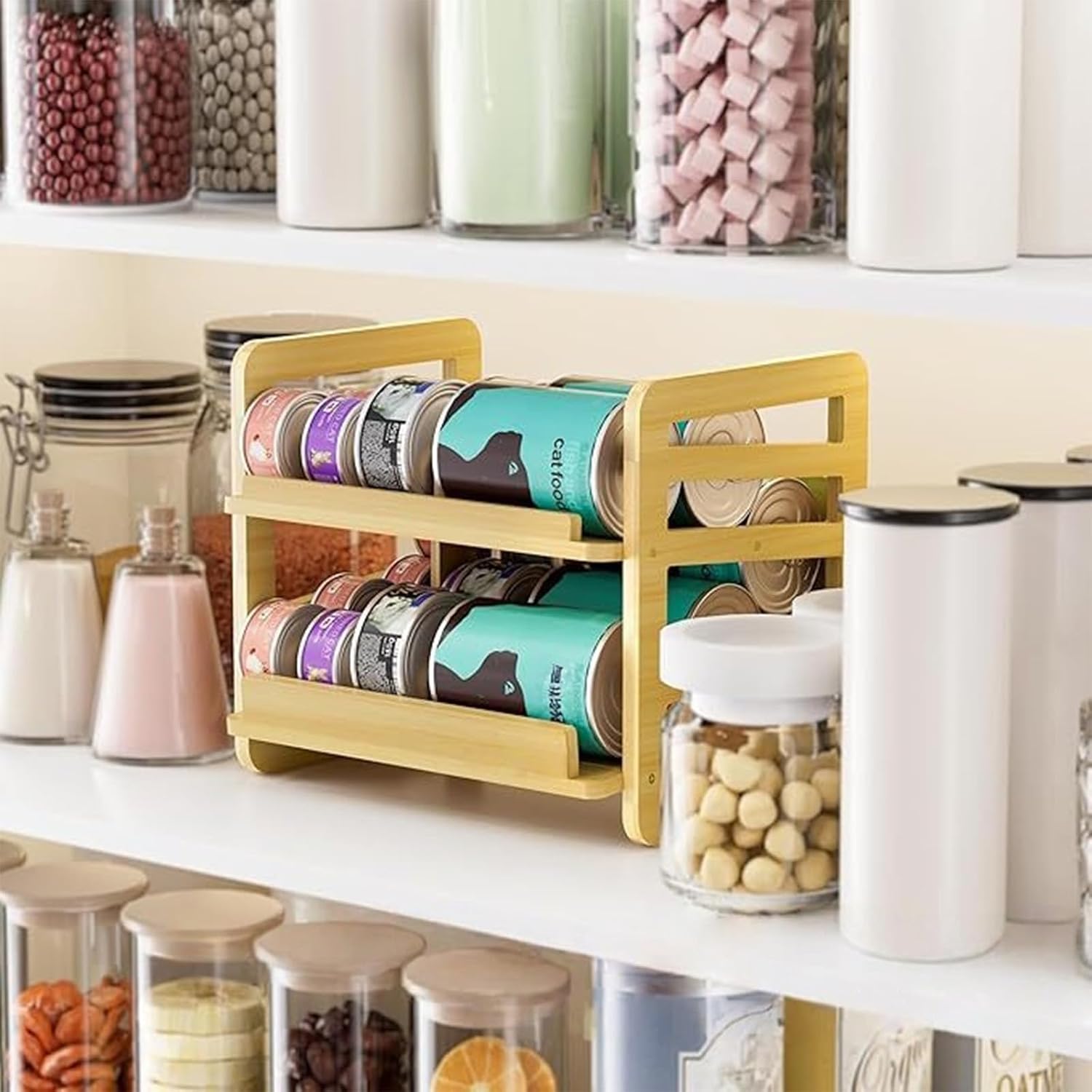 Modern 2 Tiers Rolling Cats Food Canister Organizers for Neat Kitchen Storage Food Storage Rack