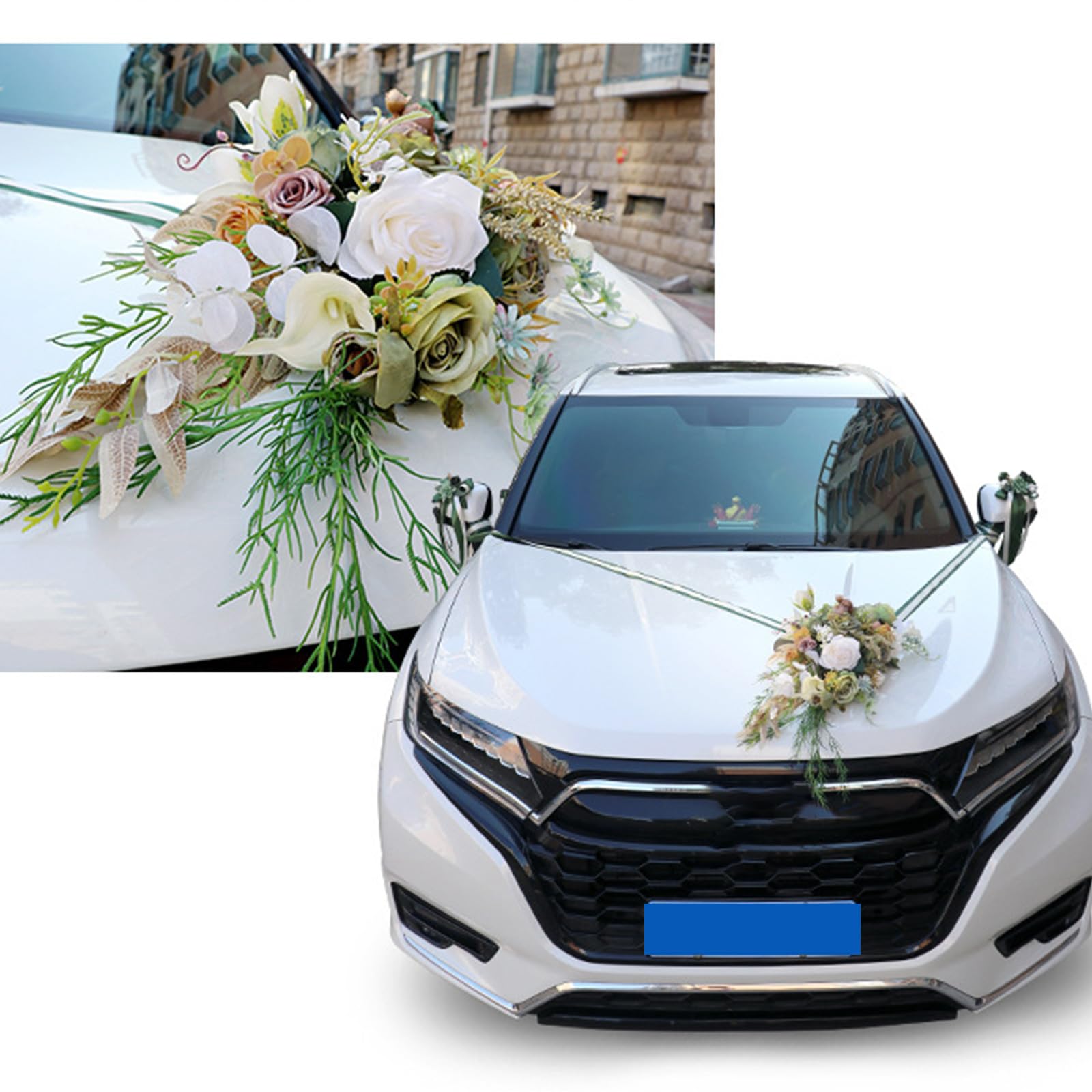 7-teiliges künstliches Blumen Set, Hochzeitsauto Dekoration, Stoffblumen für Romantiker, Hochzeitsatmosphäre, Autodekorationen, Blumen