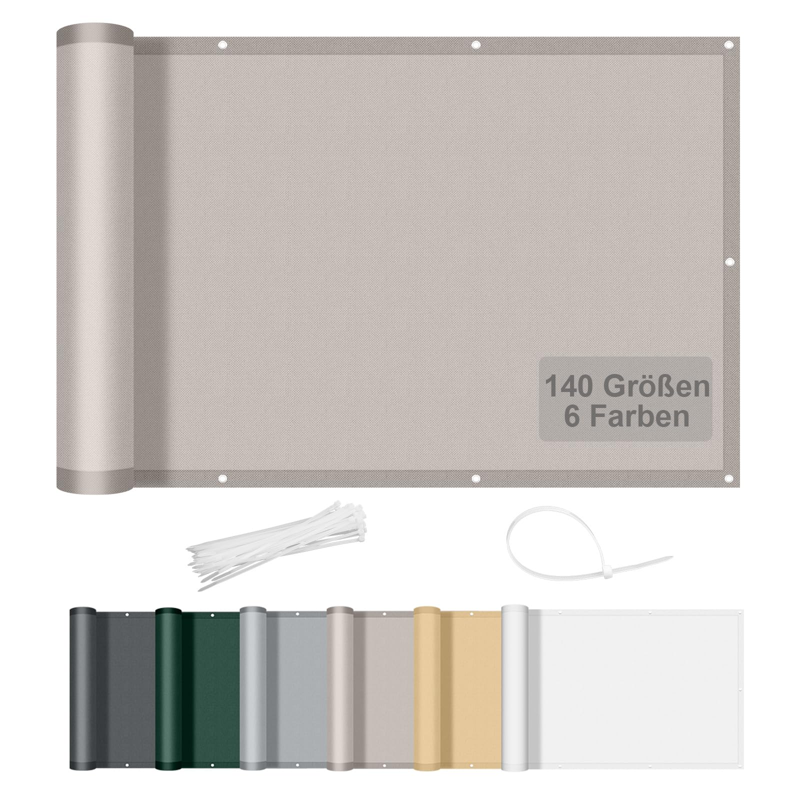 Balkon Sichtschutz 55x1000 Cm – Blickdicht, Wetterbeständig, Für Gartenzaun & Terrasse | Inkl. Kabelbinder & Montageschnur (Taupe)