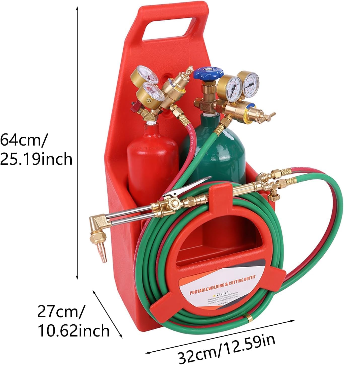 BENBOR Oxygen Acetylene Torch Kit,Portable Oxyacetylene Torches with Gauge,Long Pipe Brass Nozzle,Welding Brazing Cutting Torch Kit,Professional Portable Acetylene Torch Kit for Welding (Red)