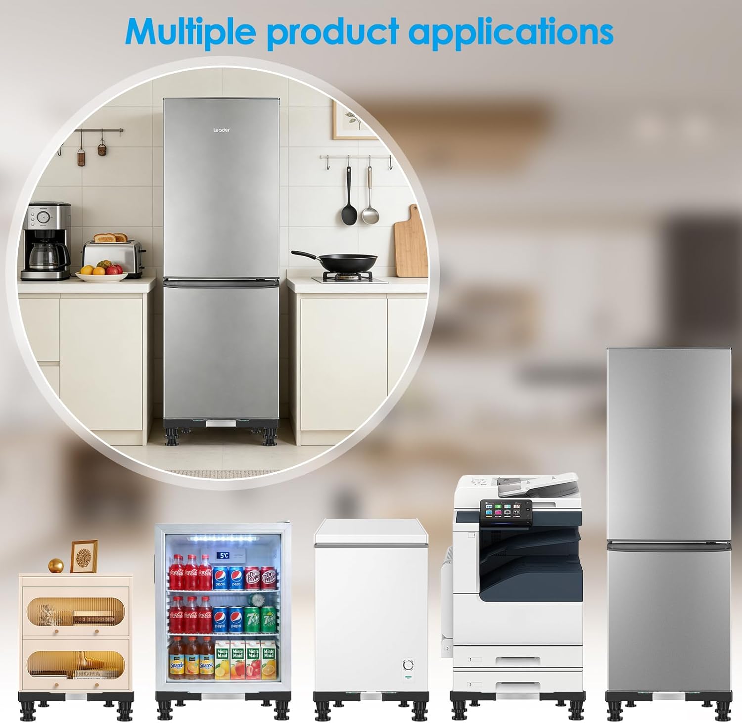 Mini Fridge Stand Adjustable Universal Black Stand Base,Portable Washer Pedestal And Dryer Stand With 4 Sturdy Support Leveling Feet For Washing Machine Beverage Refrigerator And Bedside Table