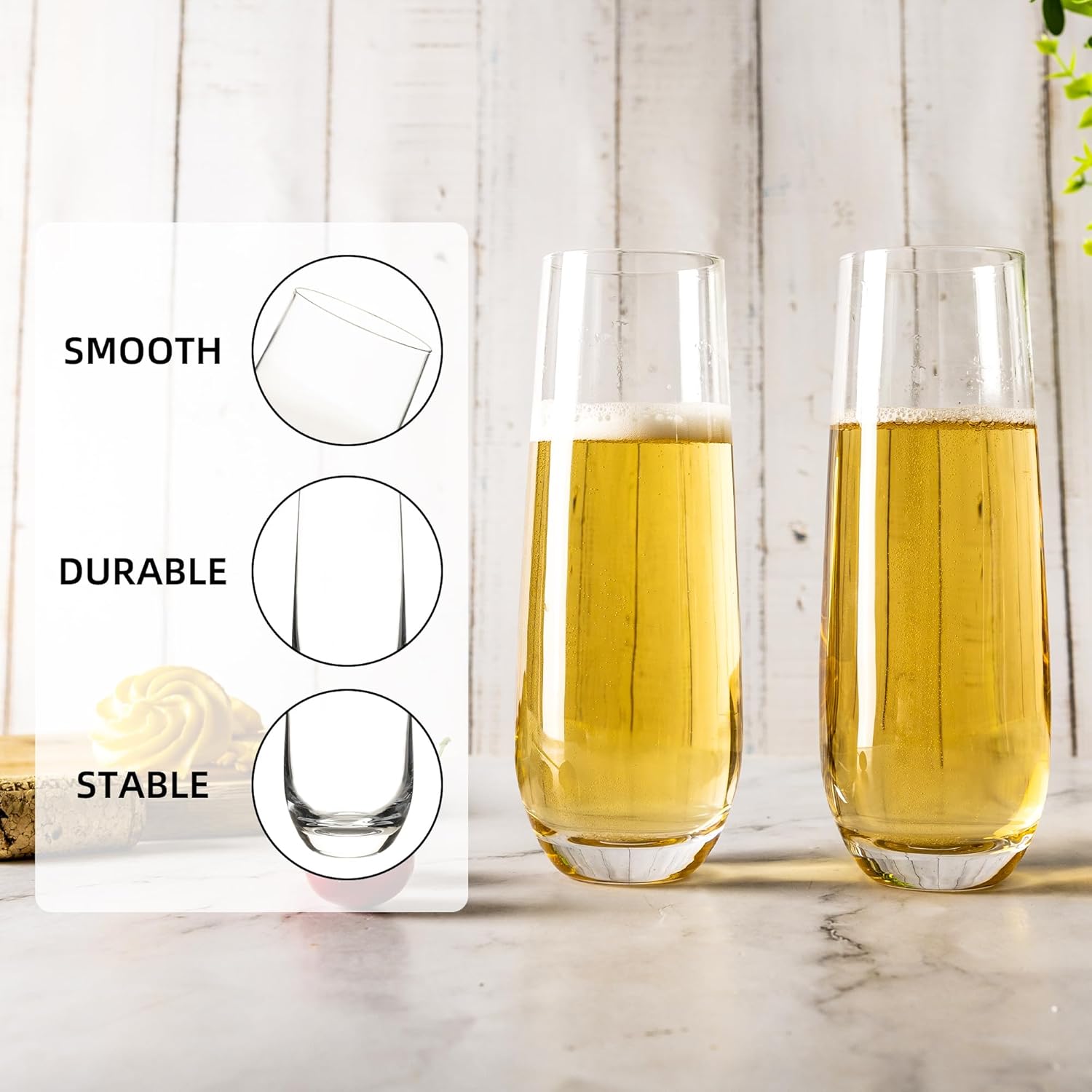 Stemless Champagne Flutes Set of 12 Clear Toasting Glasses 10 oz Perfect for Celebrations Wedding Parties and Mimosas - Image 3
