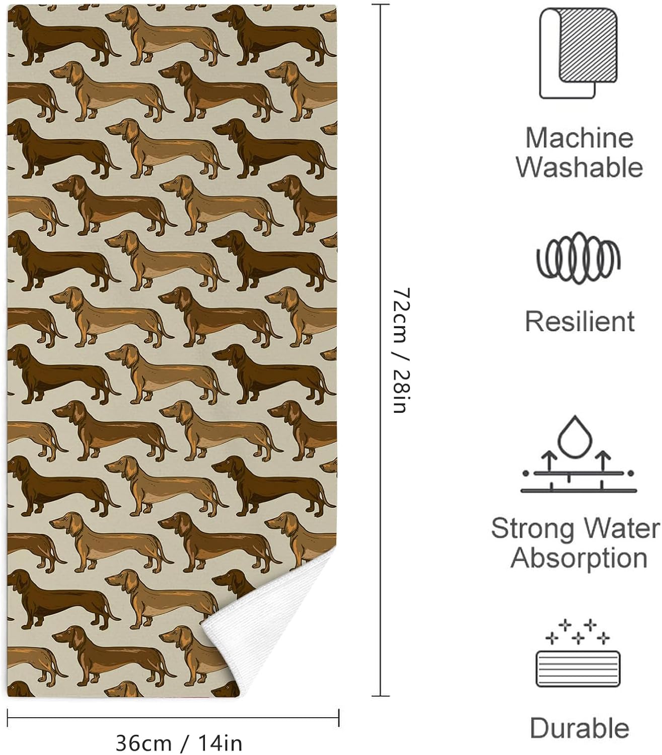 Dachshund Dog Bath Hand Towels Decorative Set of 2, Absorbent Dachshund Gifts for Women Men, Funny Bathroom Hand Towels for Bathroom Kitchen Home Spa Hotel Yoga 14"x28" - Image 2