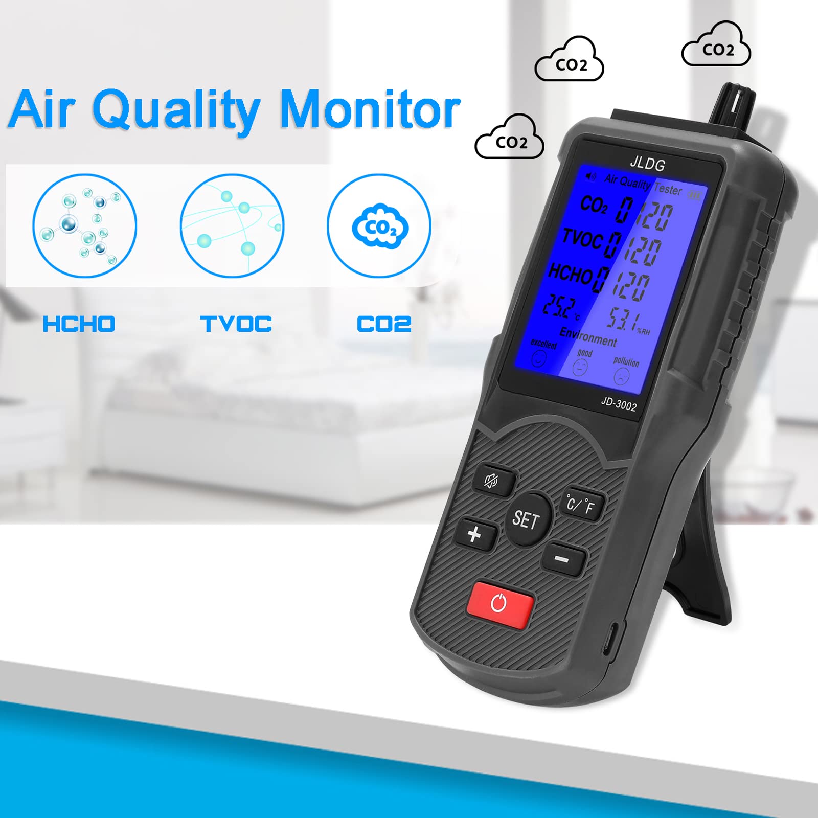 Tester multifunzionale della qualità dell'aria Misuratore di CO2 TVOC Misuratore di temperatura dell'umidità