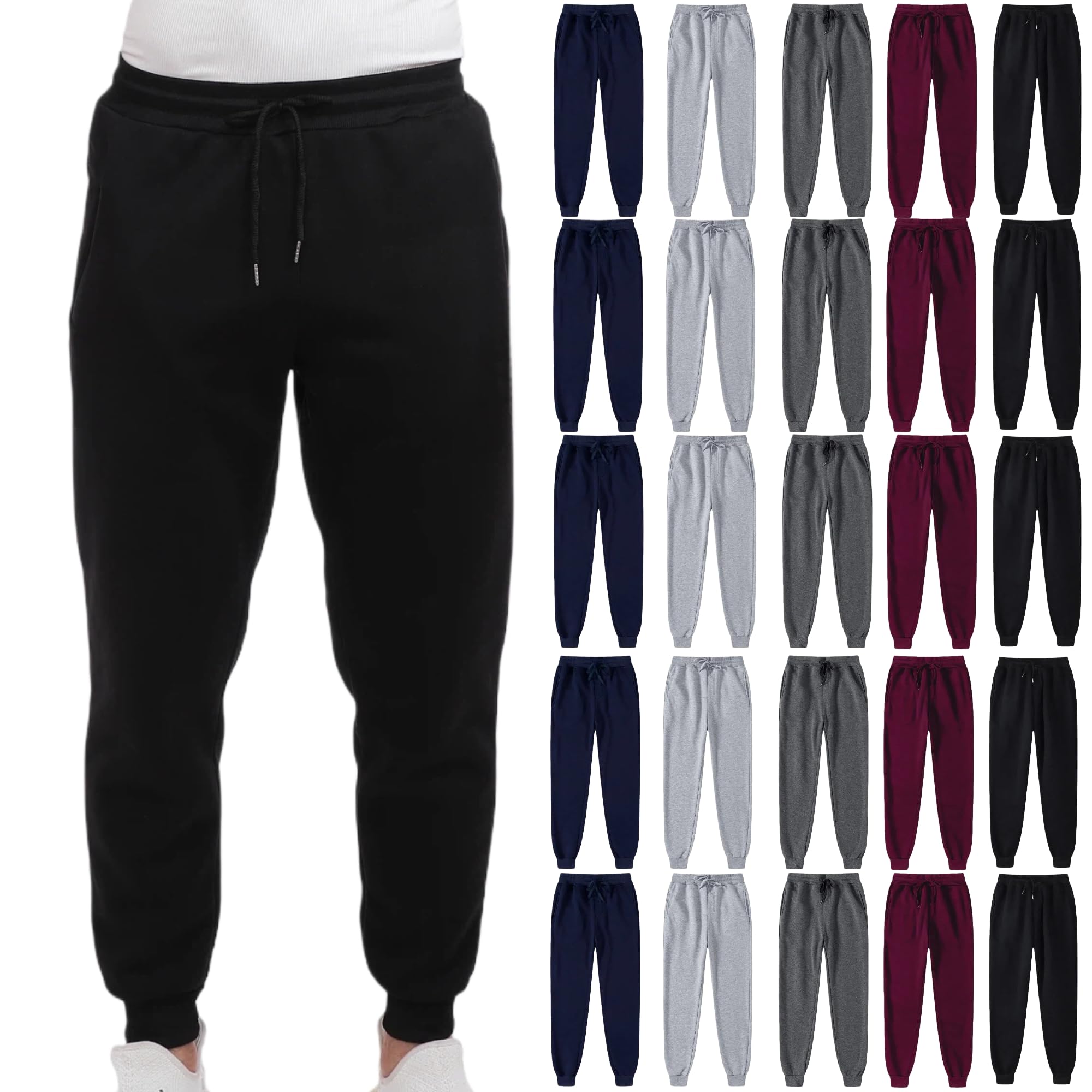 24 Pack Fleece Joggers Pants Bulk Sweatpants for Men Pants Wholesale Bulk Sweatpants for Donations Homeless