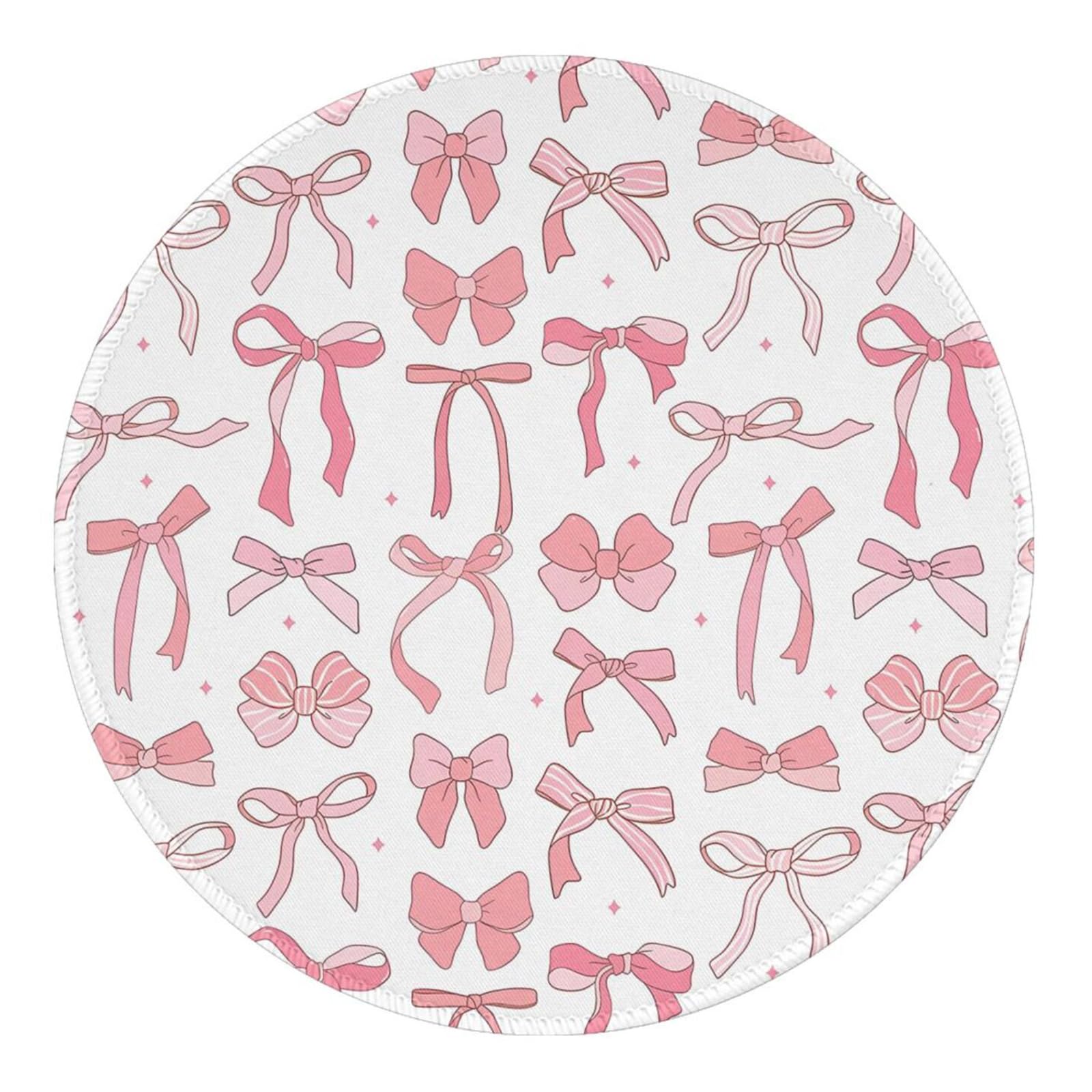 Cute Travel Round Mouse Pad Pink Bow Mouse Pads for Desk Kawaii Office Decor Desk Accessories Small Computer Mousepad Non-Slip Rubber Base Mouse Pad, Pink Bow