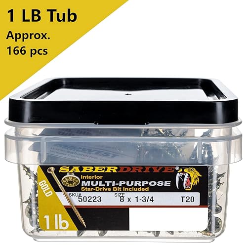 Miniatura 4 de Saberdrive Star Drive - Tornillos de construcción multiusos #8 x 1-34 pulgadas, 1 libra, aproximadamente 166 piezas, tornillos de madera duraderos,