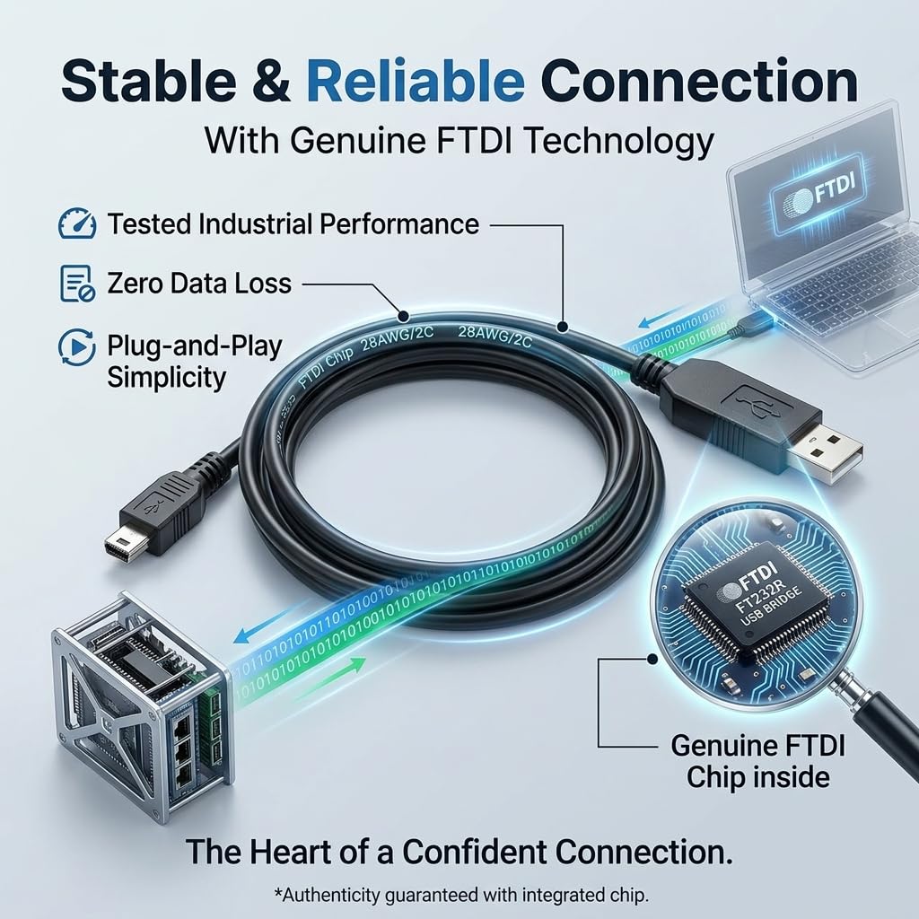 USB to Mini USB Console Cable FT232RL Chip, for Brocade Switch Configuration, RS232 Serial Adapter 1.5M Plug and Play
