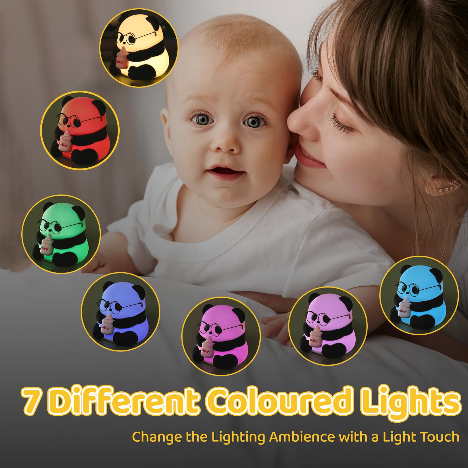 Legami - Luce notturna per Bambini, 4 Colori, Batterie incluse, 20 Ore di Autonomia, 9x11,5 cm, Tema Panda