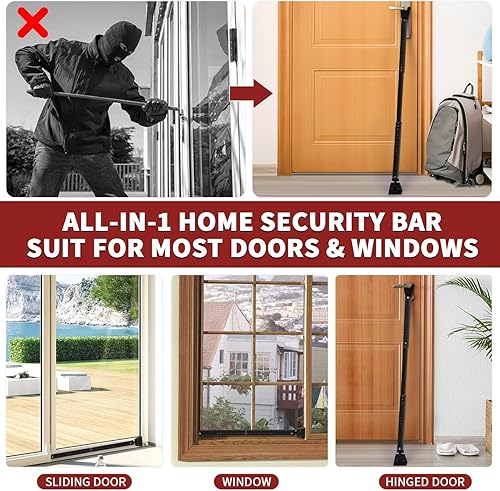 Miniatura 5 de Tope de seguridad para puerta con alarma y barra deslizante para patio, alerta de 120 dB, ajustable, bloqueo de seguridad, barra de seguridad,