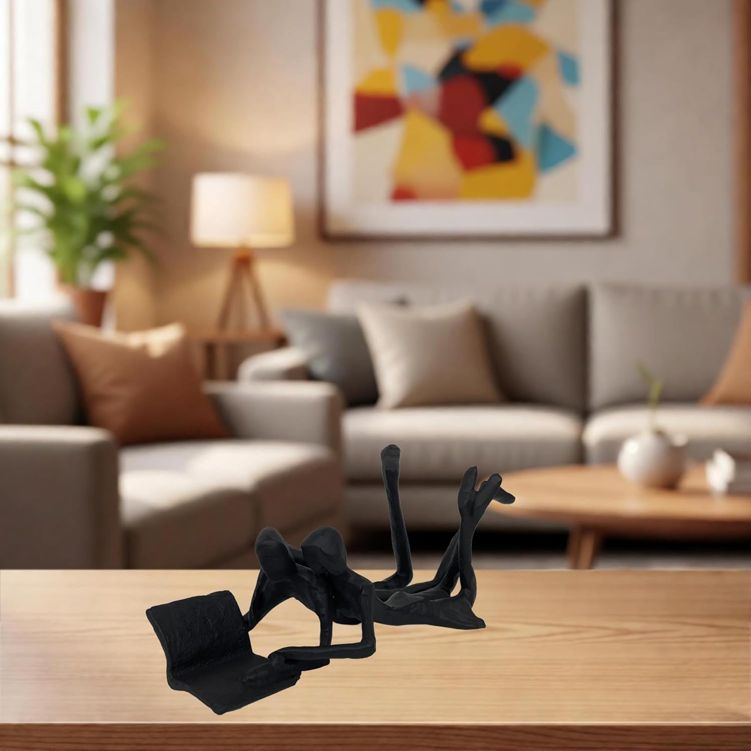 Iron Couple Sculpture, Romantic Abstract Two Figures Reading Together Statue, Black Cast Iron Decorative Couple Figurine for Home, Wedding, Anniversary, Valentine's Day Gift - Image 2