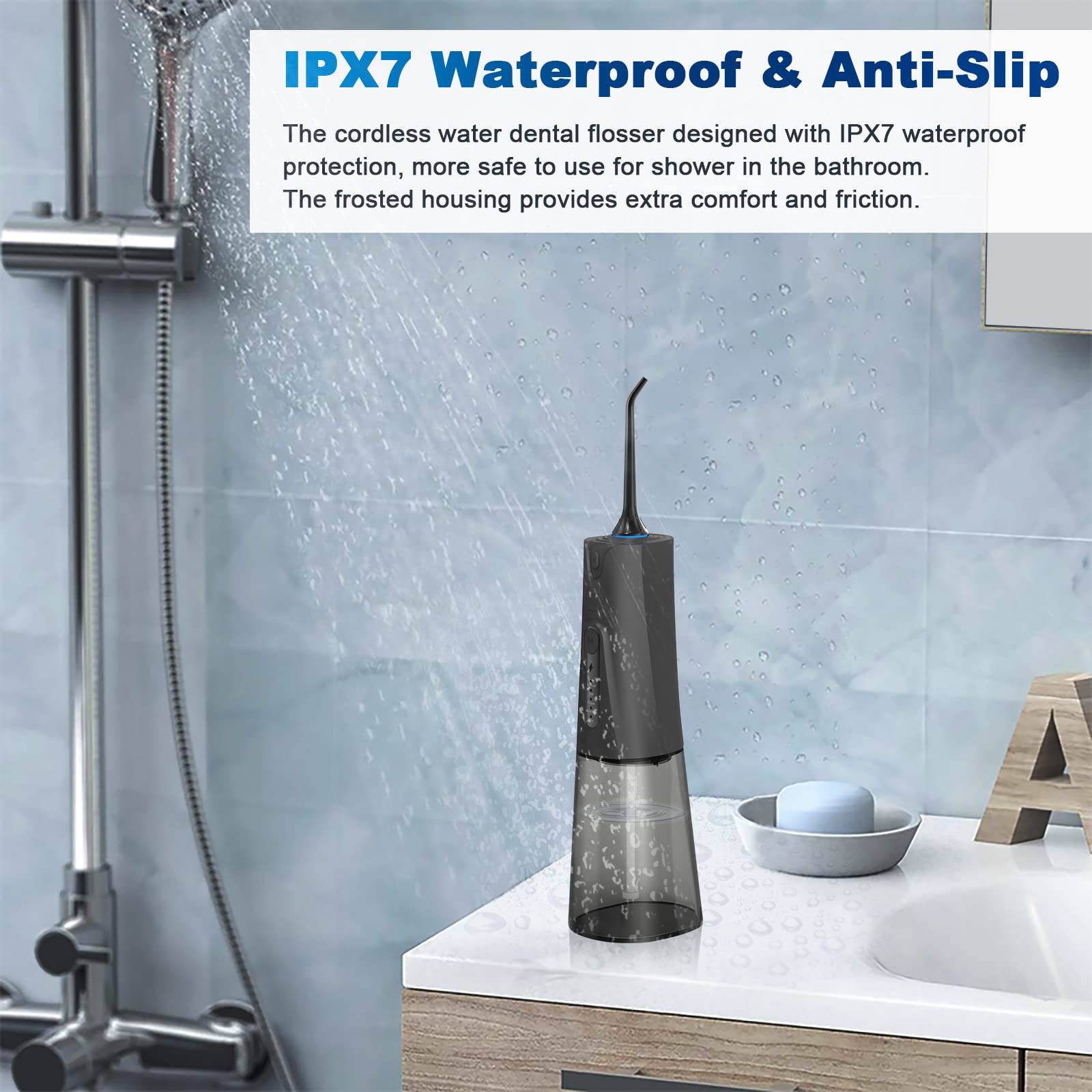SURFOU Munddusche Kabellos Mundduschen 230ML 5 Modi 7 Düsen, Mundduschen Testsieger 2023 Reise Water Flosser IPX7 Wasserdicht USB TYP-C wiederaufladbar für Reisen & Hause
