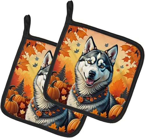 Caroline's Treasures DAC1074PTHD Siberian Husky Fall Pair of Pot Holders Kitchen Heat Resistant Pot Holders Sets Oven Hot Pads for Cooking Baking
