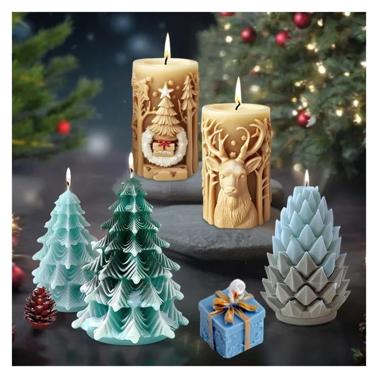 Moule cylindrique en silicone 3D en forme de sapin de Noël en relief avec lettre Merry Christmas flocon de neige (type A)