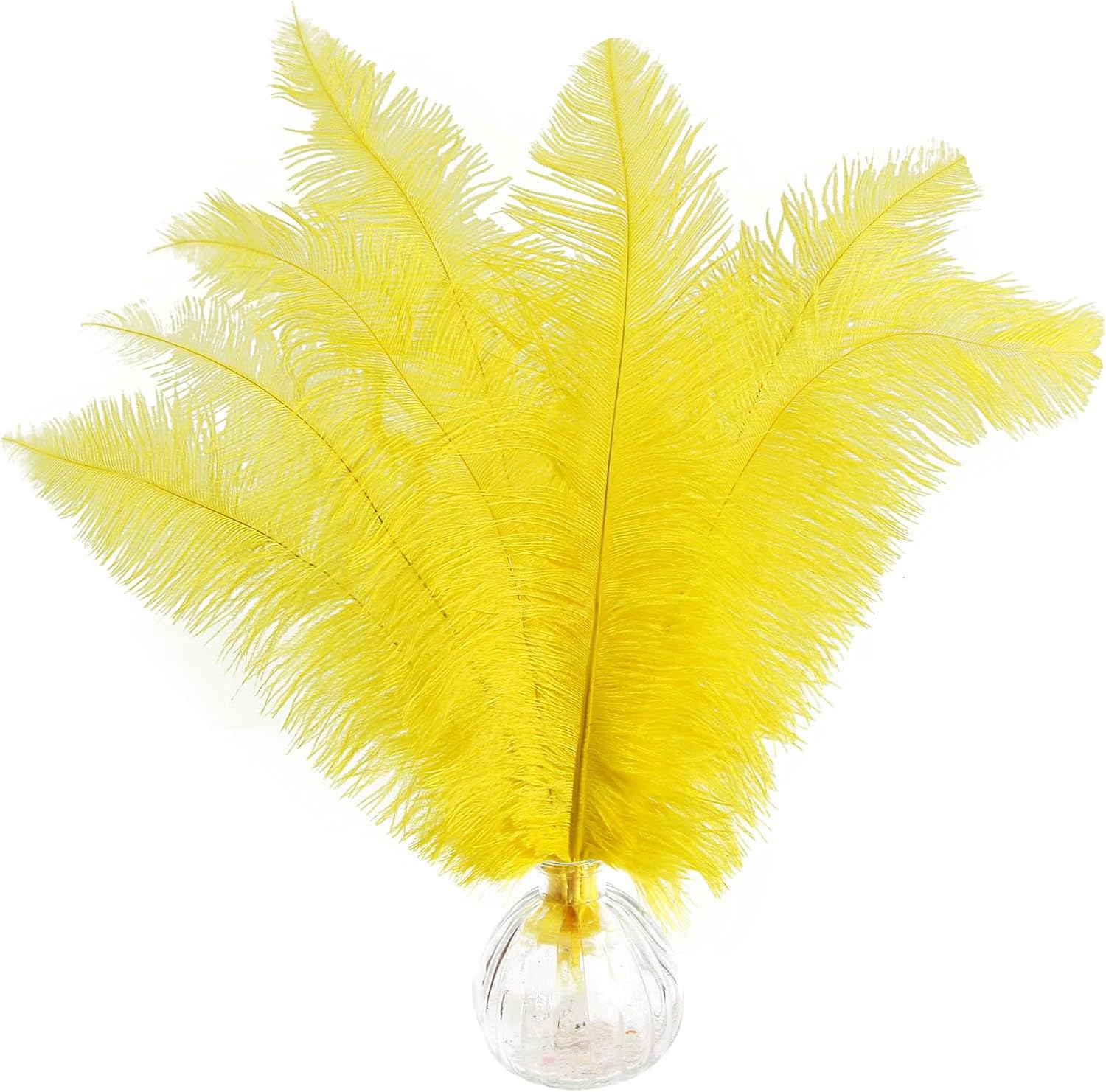 SendyFeather 50pcs Natural Yellow Ostrich Spads Feather 14-16inch (35-40cm) Bulk Feathers for Crafts Flowers Vase Wedding Party Centerpiece Decoration