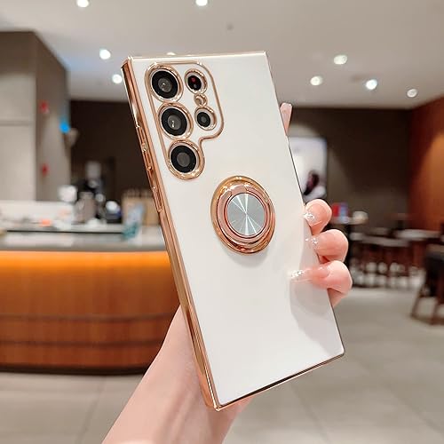 Miniatura 3 de Yueyoer Funda compatible con Samsung Galaxy S23 Ultra de 6.8 pulgadas, con soporte de anillo de oro rosa, rotación de 360, soporte magnético,
