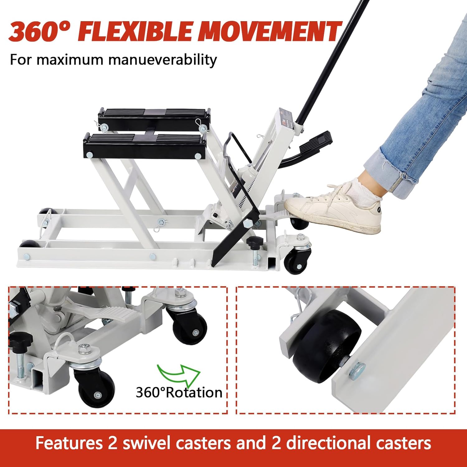 Hydraulic Motorcycle Lift Jack, 1500 LBS Capacity ATV Scissor Lift Jack, Portable Motorcycle Lift Table with 4 Wheels, Hydraulic Foot-Operated Hoist Stand (Gray)