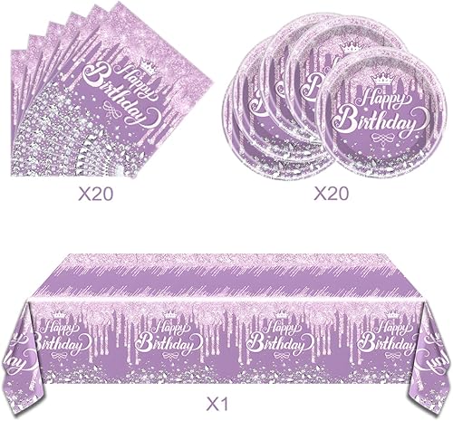 Miniatura 10 de Juego de vajilla de fiesta de color oro rosa, 20 platos y 20 servilletas y manteles de 71 x 42 pulgadas para niñas y mujeres, suministros de fiesta