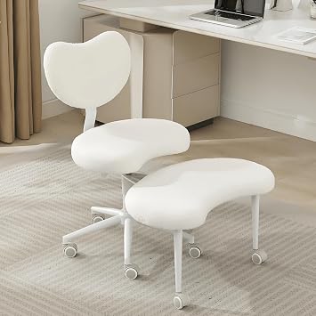 Criss Cross Office Chair, ADHD Cross Legged Chair with Wheels, 360 Swivel Meditation Chair with Backrest, Adjustable Height Ergonomic Kneeling Desk Chairs for Meditation Yoga Ivory + Teddy