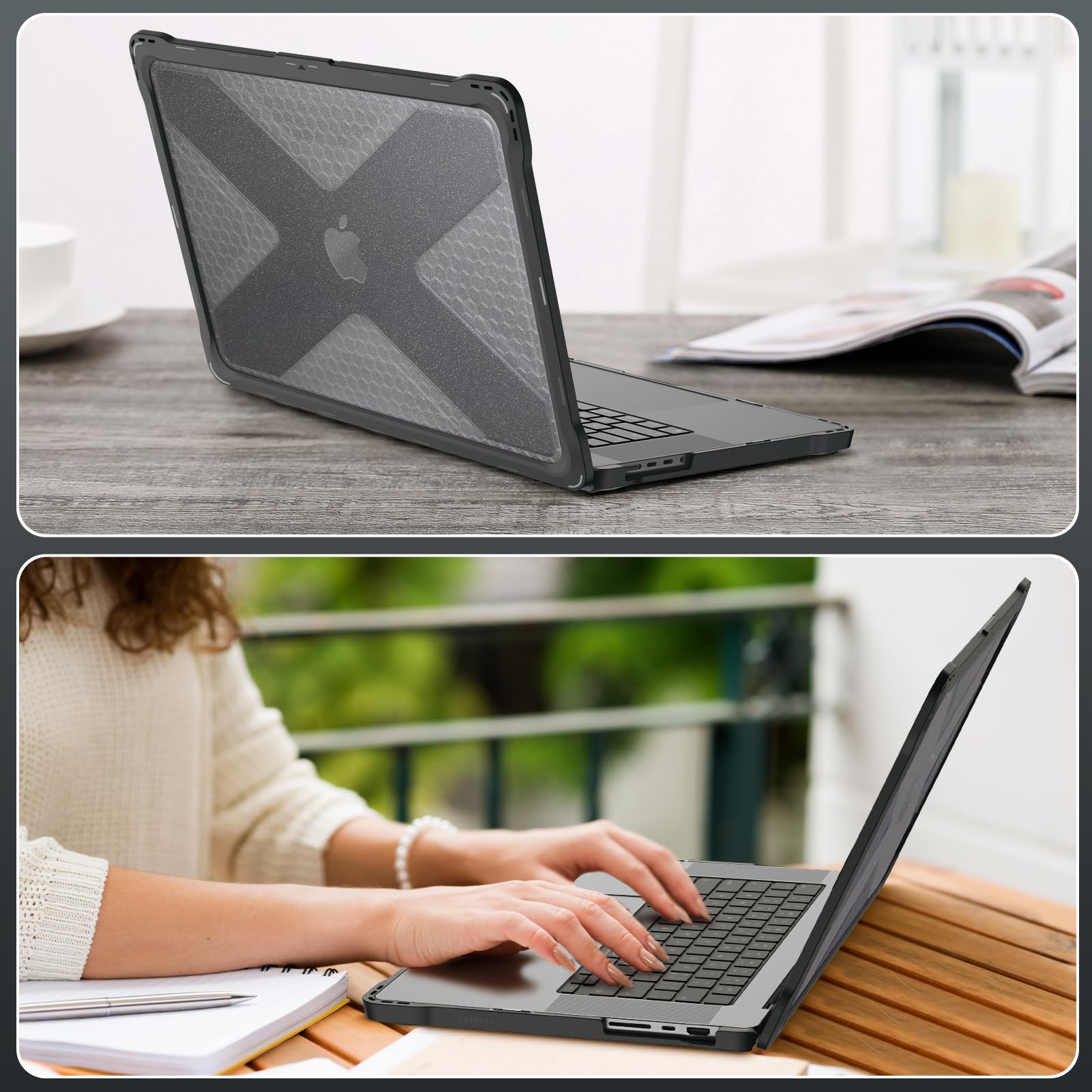 FINTIE Custodia Compatibile con MacBook Pro 16" M5 M4 M3 M2 M1 Pro/Max (2026/2024/2023/2021) - Antiurto Robusto Case con Bordo in TPU Cover, Glittering Nero