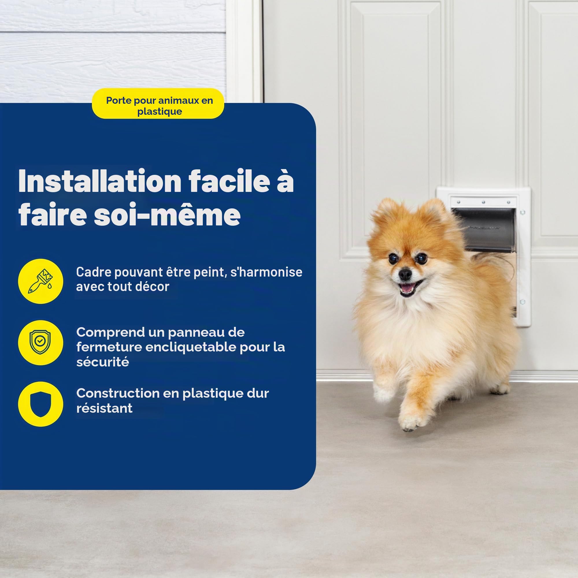 PetSafe Porte en Plastique pour Chien et Chat, pour Animaux jusqu'à 6,8 kg, Peut être Peinte, Installation Facile, Housse de sécurité Incluse, Installation dans Les Portes ou Murs intérieurs et
