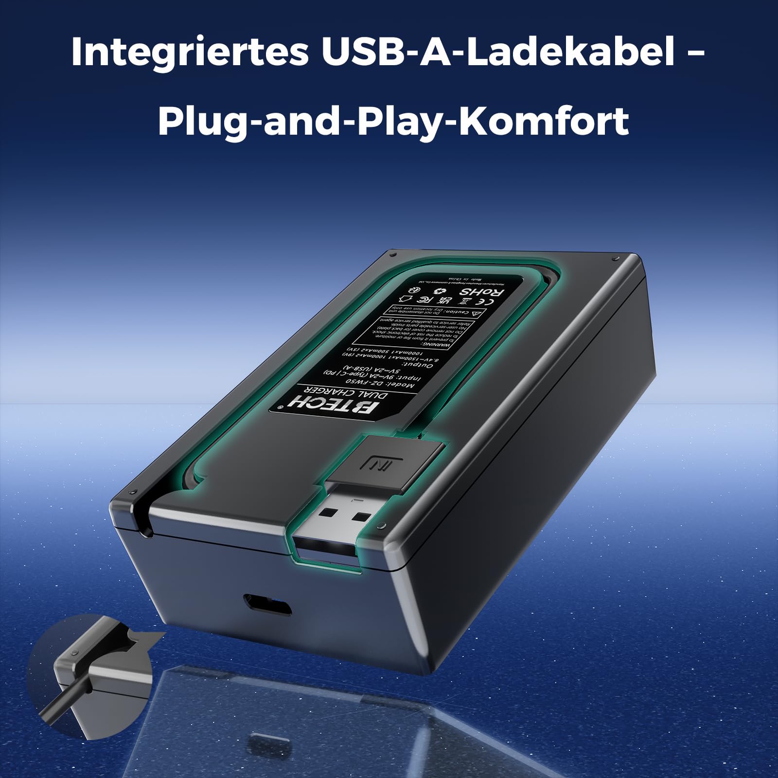 BTECH NP-FW50 Akku 1030mAh 2er-Pack mit USB-C Schnellladegerät, Ersatzakku kompatibel mit Sony ZV-E10, A6000, A6300, A6400, A6500, A7, A7 II, A7R II, A7S II, A5000, A5100, RX10