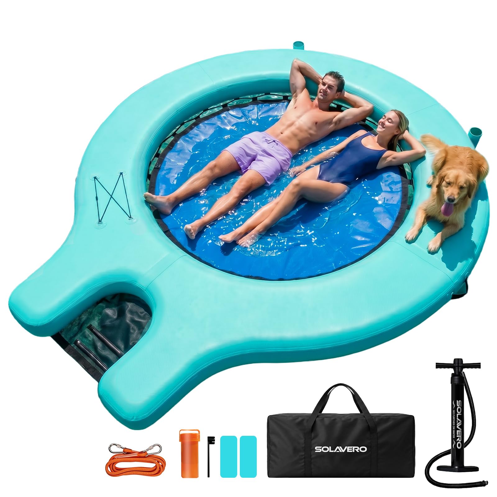 SOLAVERO Hamaca Flotante Hinchable con Rampa para Perros, Anillo Flotante Sunchill Adultos y Mascotas, Balsa Hinchable Resistente Lago, Plataforma, Muelle Piscina Mar Río