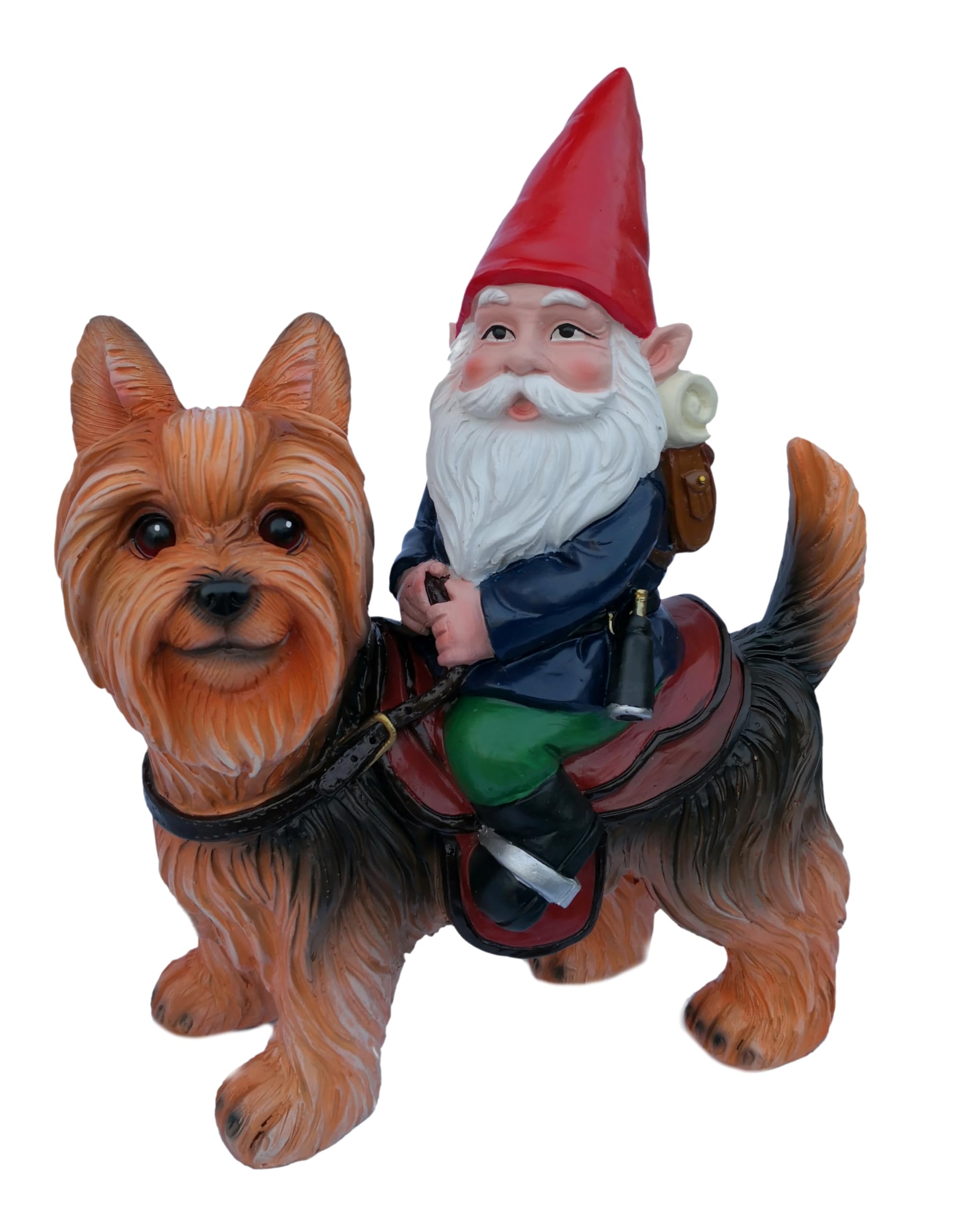 Funny Guy Mugs Gnome Riding A Yorkshire Terrior Statue - Indoor Or Outdoor Garden Gnome Sculpture For Patio, Yard Or Lawn - Yorkie Statue