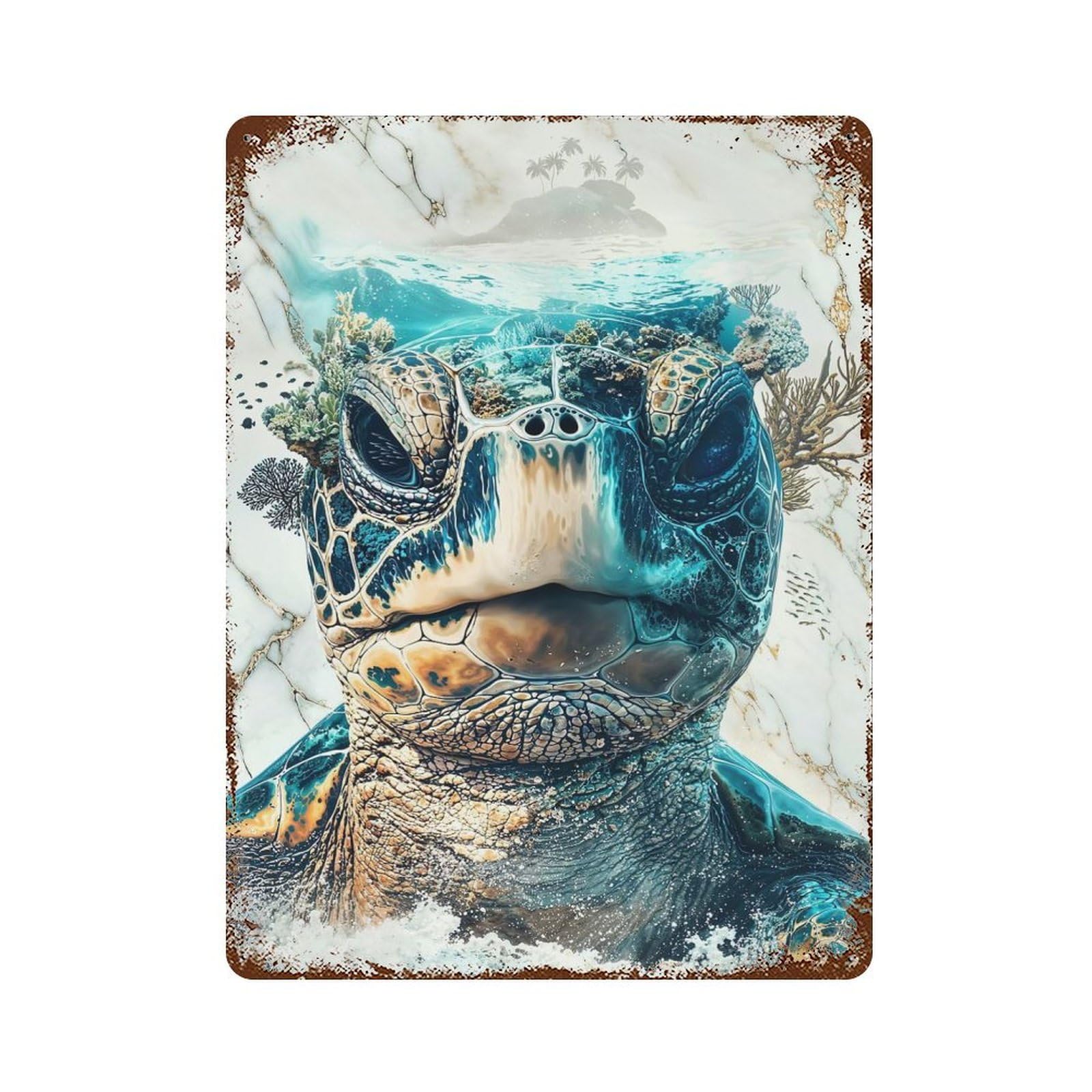 The Turtles World Vintage Wall Sign 15.7"x11.8", Rust Effect Metal Decor for Farmhouse, Kitchen And Entryway Decor