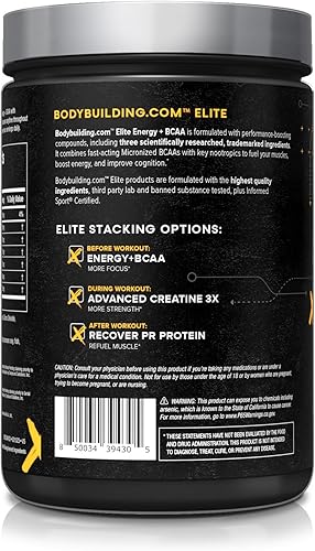 Miniatura 2 de Bodybuilding.com ELITE Energy + BCAA Blue Slushie 30 Porciones