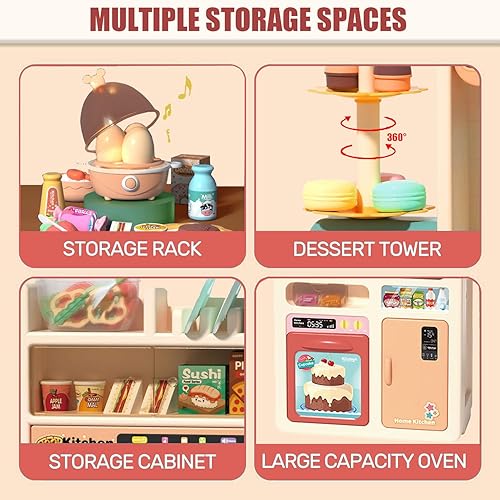 Miniatura 7 de BeibeGood - Juego de cocina para niños pequeños, juego de cocina de simulación, juego de accesorios de juguete con sonidos reales y luz, fregadero