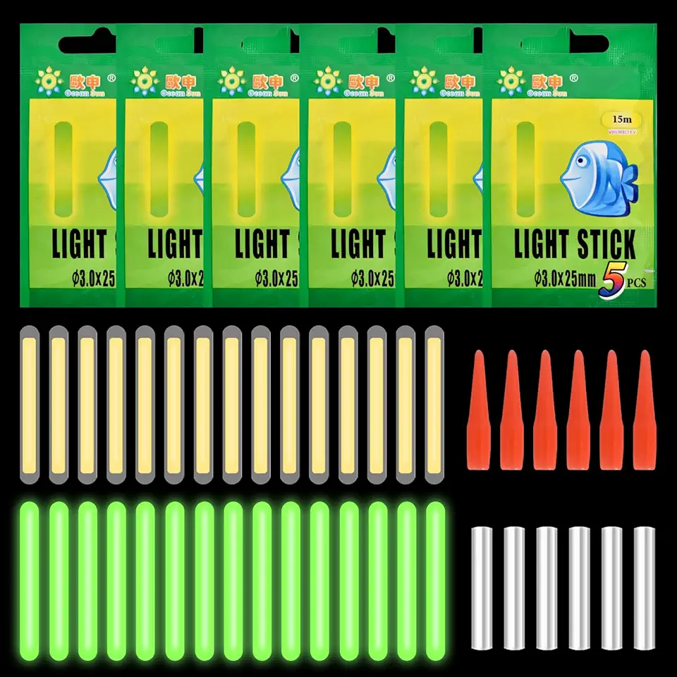 30 bastões luminosos de 4,5 x 37 mm para pesca noturna, alta luminosidade para carpa/peixe predador