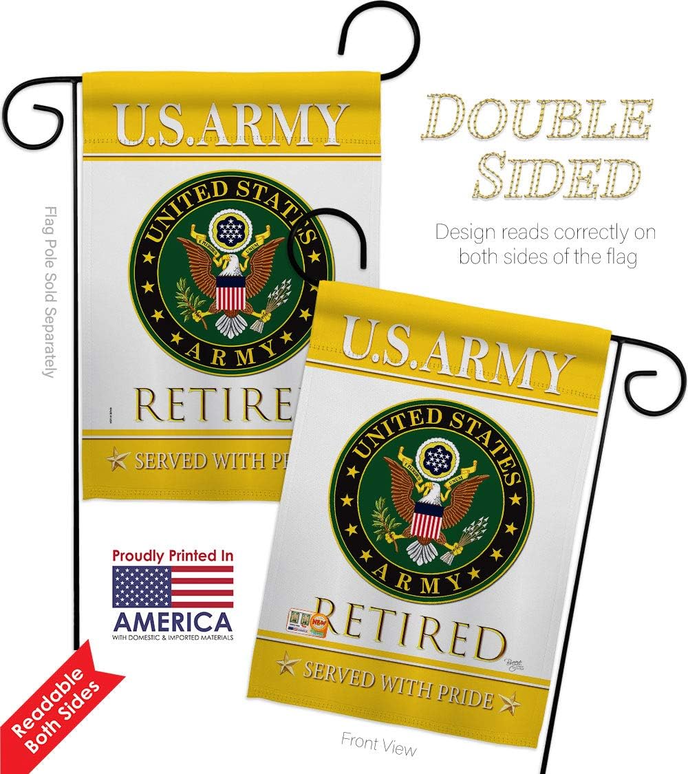 US Army Retired Garden Flag Set with Stand Armed Forces Rangers United State American Military Veteran Retire Official Small Decorative Gift Yard House Banner Double-Sided Made In USA 13 X 18.5