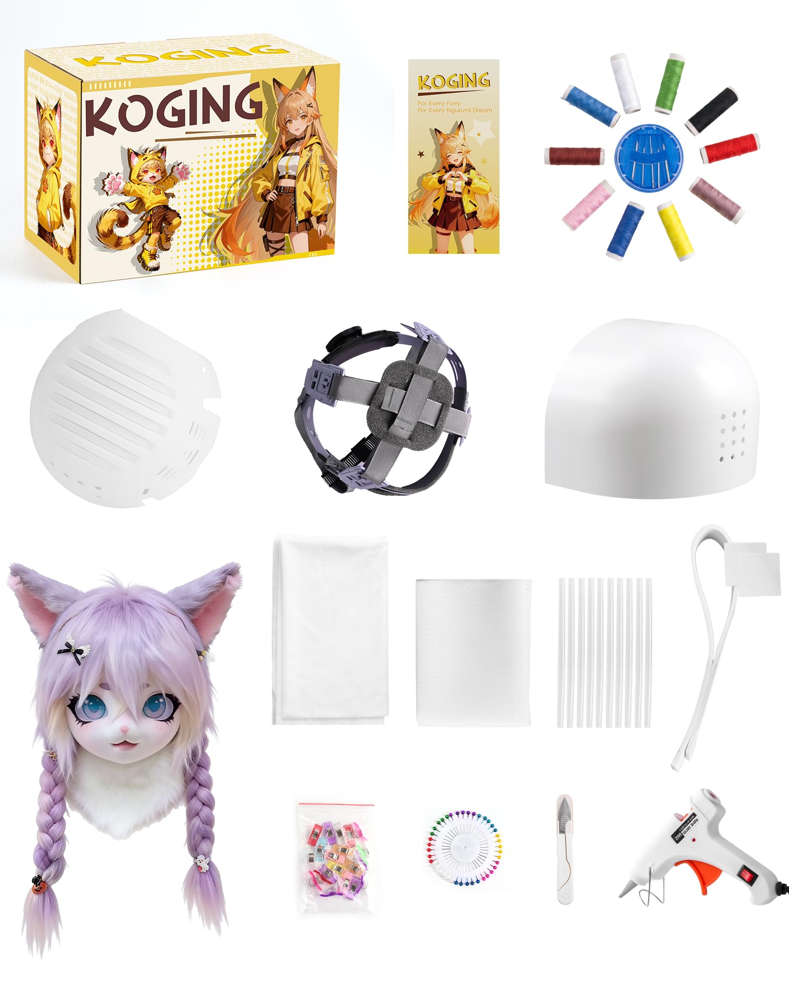 KoGing Kig Head Fursuit Head Material Package Kit, Fursuit Mask Material Bag Set Kigurumi Mask Anime Supplies (No Skull)